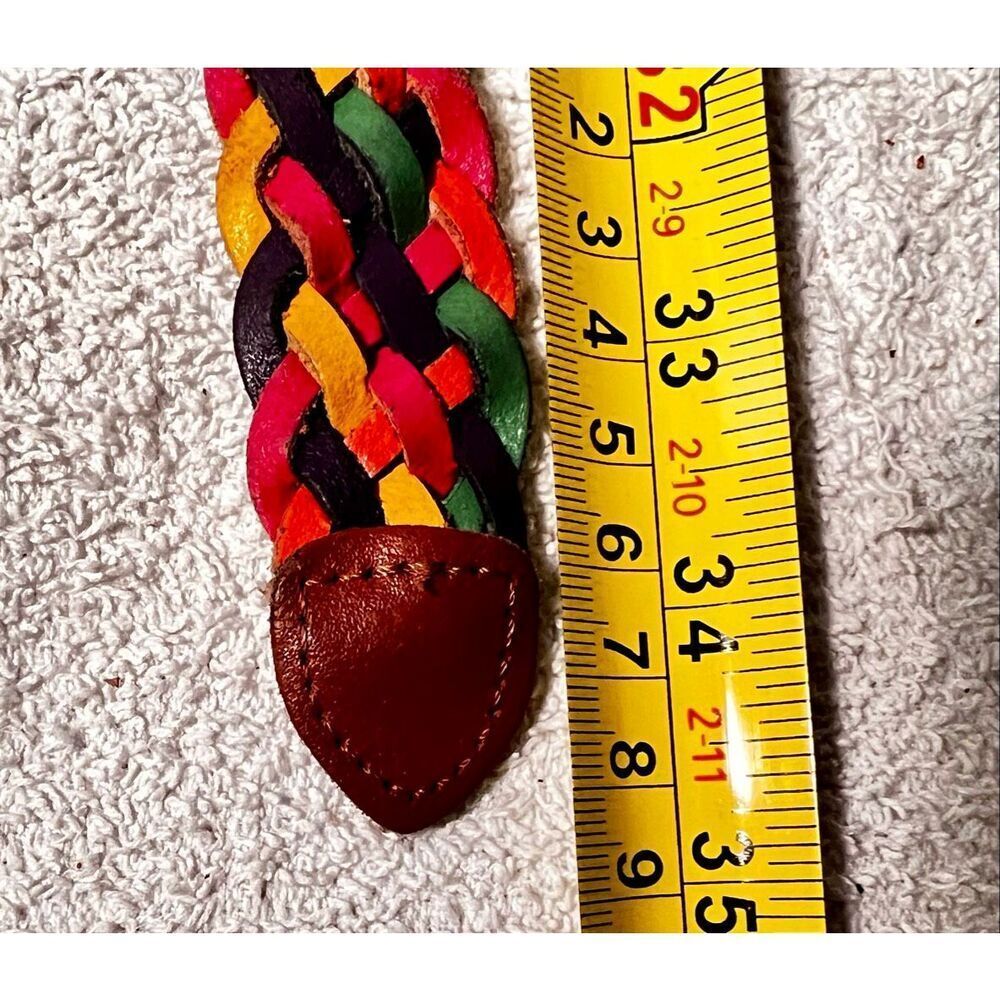Vintage Rainbow Leather Woven Braided Belt Size S-M Eclectic Boho Festival Retro - Picture 7 of 7